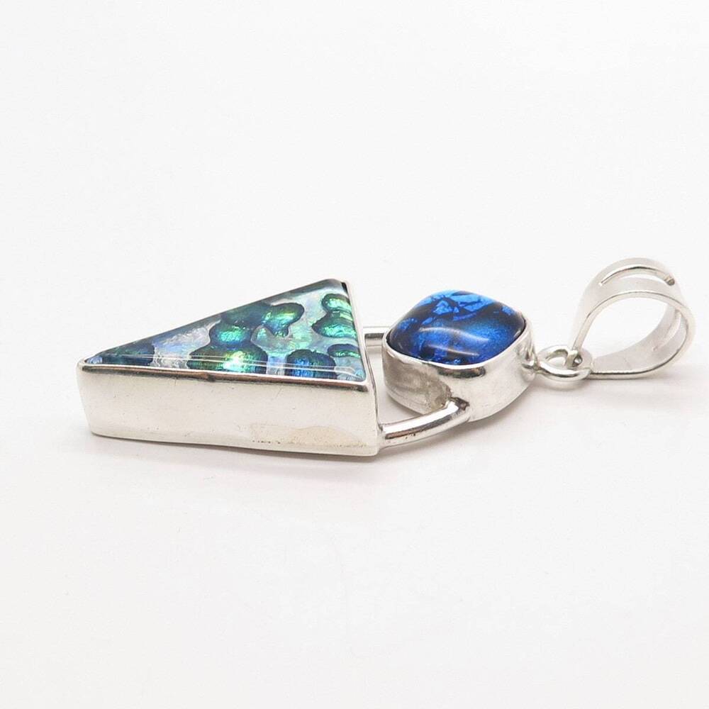 925 Sterling Silver Vintage Reu Roman Glass Pendant - Picture 7 of 8